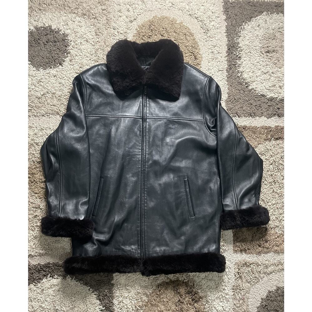 Vintage Burt’s Black Leather Jacket Women’s 2XL Fur Collar Cuffs Rare Designer